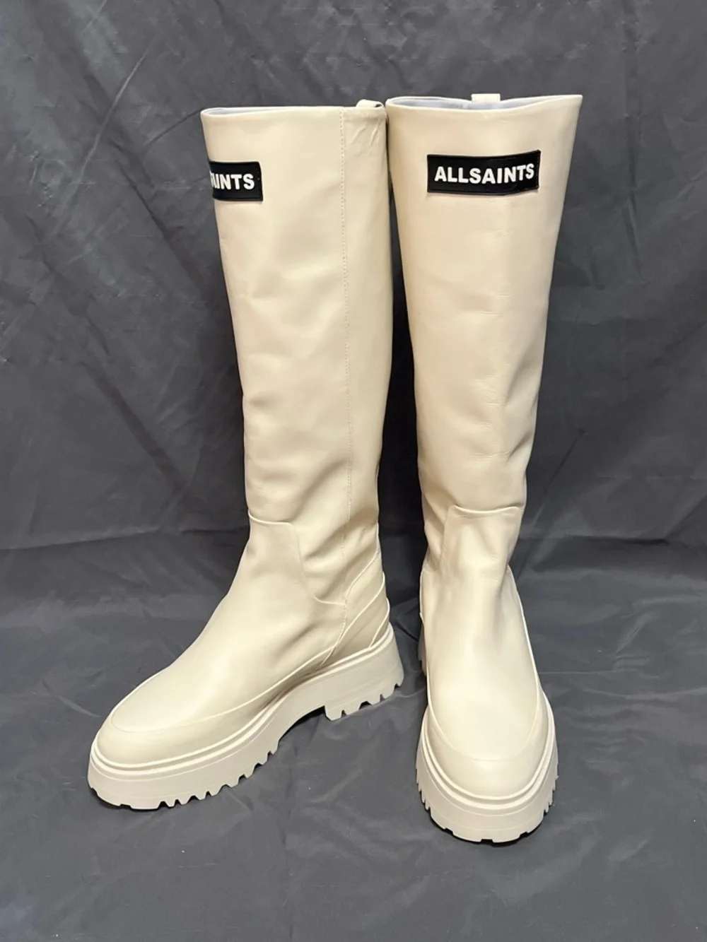 All Saints Cream Over-The-Knee Lug Sole Boots